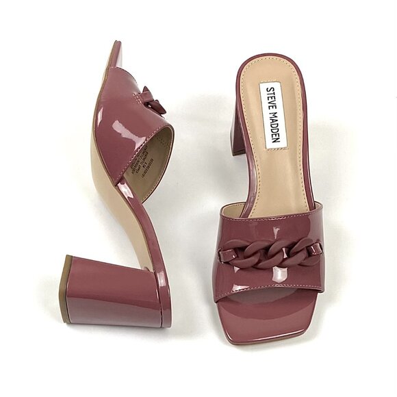 Steve Madden Rego Mauve Patent Block Heel Square Toe Slide Sandal 6.5 - Picture 5 of 8